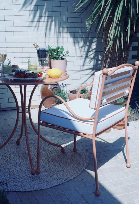 Panarea Chair in Negroni, White Upholstery with Red Piping