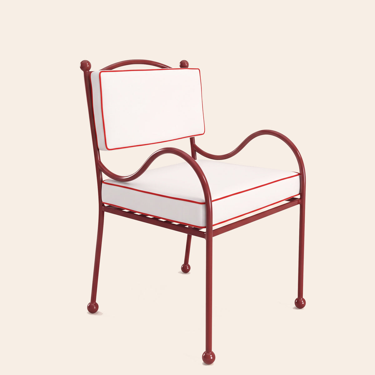 Panarea Chair in Negroni, White Upholstery with Red Piping