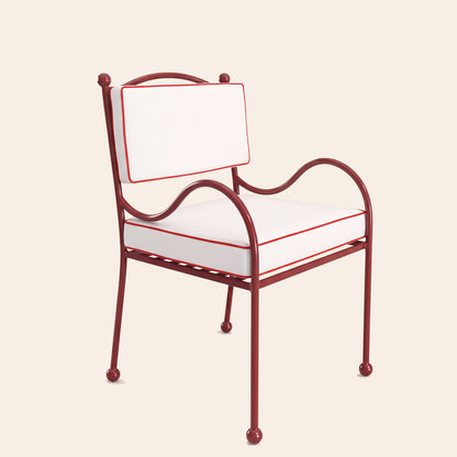 Panarea Chair in Negroni, White Upholstery with Red Piping