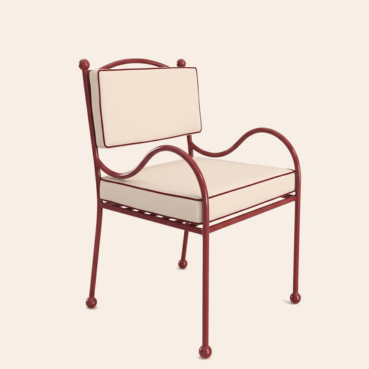Panarea Chair in Negroni, Cream Upholstery with Red Piping