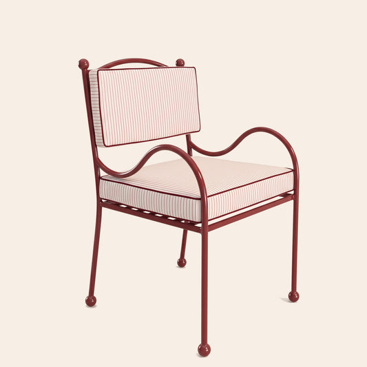 Panarea Chair in Negroni, White & Red Stripe Upholstery with Red Piping
